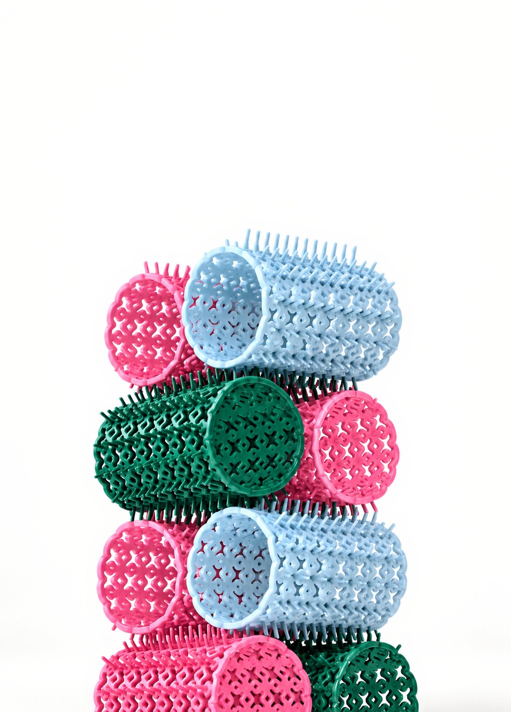 Bigodini Crazy Curlers impilati con struttura aperta visibile